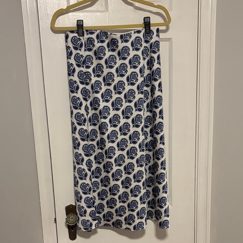 J. Crew Blue and White Floral Midi Skirt
